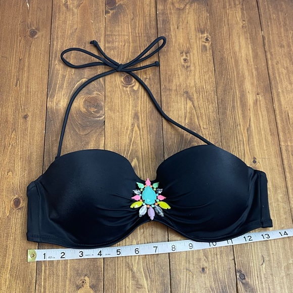 Victoria’s Secret swimsuit top black bandeau top with rhinestone design - Picture 5 of 7